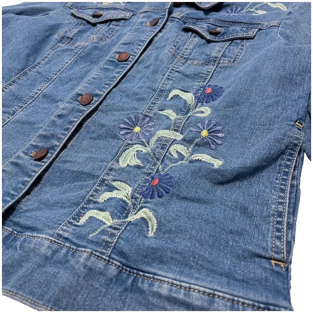 Coldwater Creek Embroidered Denim Jacket Women S Petite Boho Cottagecore Floral